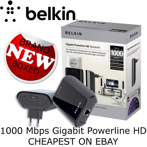 BELKIN AV Powerline Homeplug Adapter Gigabit Kit 1000Mbps HD