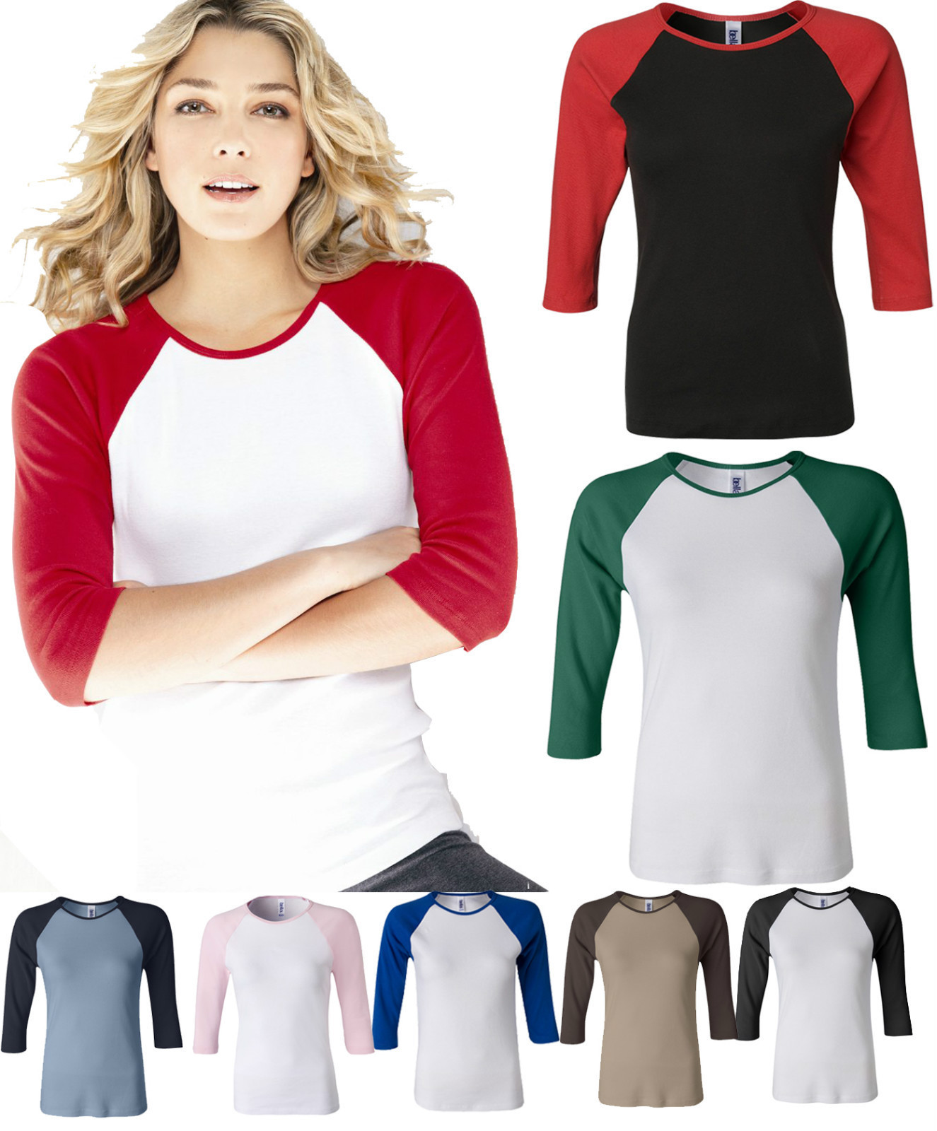 Bella Ladies New Size s 2XL Baseball Raglan 3 4 Sleeve T Shirt Tee