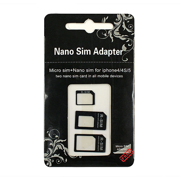 Black 3Adapters Nano SIM Card&Micro SIM &Standard SIM Card Adapters for iPhone 5