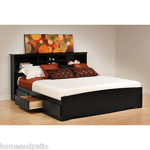 King Size Platform Storage Beds on Black 6 Drawer King Size Platform Storage Bed   Bookcase Headboard