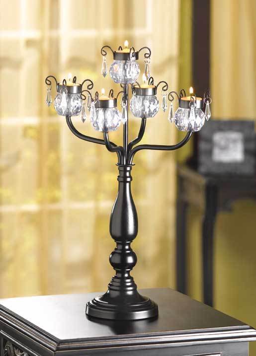 Black Crystal Beaded chandelier candelabra Candle Holder wedding centerpiece