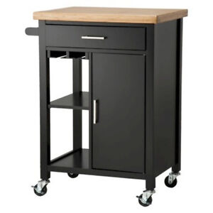 Black Kitchen Microwave Storage Rolling Cart on Wheels w