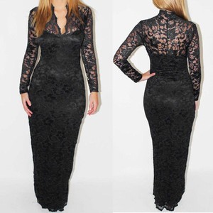 Black Lace Dress on Black Lace Scallop Neck Maxi Dress Long Sleeve Full Length Evening