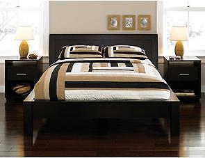  Black Queen Bed With Angled  Headboard Wood Bedroom Furniture Sale New