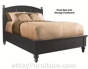 Black Wood Queen Panel Storage Bed Bedroom Furniture Set Built-In Storage Drawer
