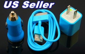 Ipod Touch Wall Charger on Blue Home Wall Car Charger Usb Cable Ipod Touch Iphone 2g 3g 3gs 4s 4