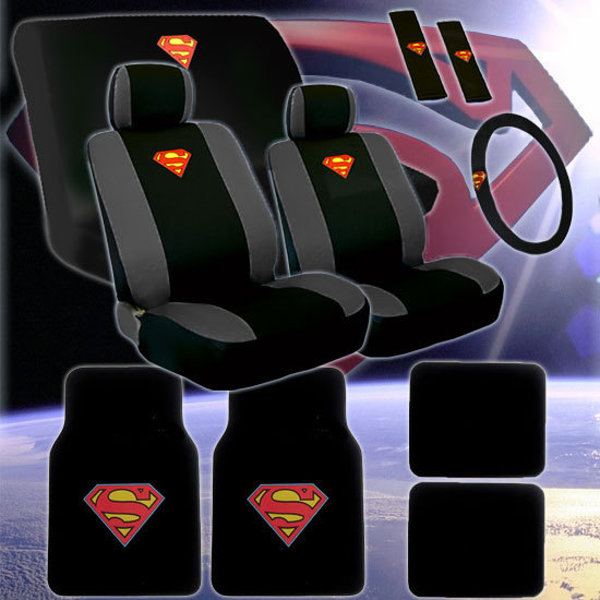 Brand New Complete Superman Car Seat Covers Wheel Cover And Floor