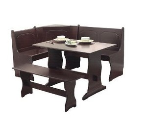 Dining Room on Table Bench Brown Kitchen Corner Dining Room 3pc Set Wood Chair   Ebay