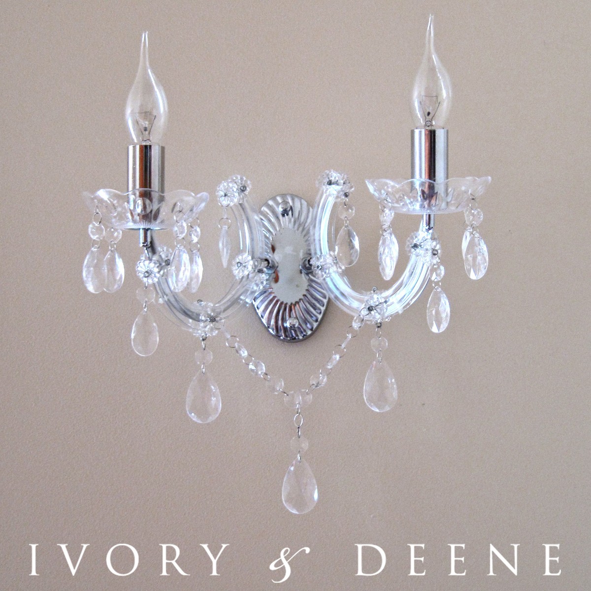 CHROME VINTAGE MARIE THERESE 2 ARM CRYSTAL CHANDELIER WALL LIGHT LAMP