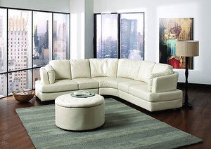 CONTEMPORARY CURVED CREAM LEATHER SOFA SECTIONAL LIVINGROOM FURNITURE SET 