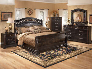 CORTINA - 5pcs OLD WORLD QUEEN KING UPHOLSTERED SLEIGH BEDROOM SET NEW FURNITURE