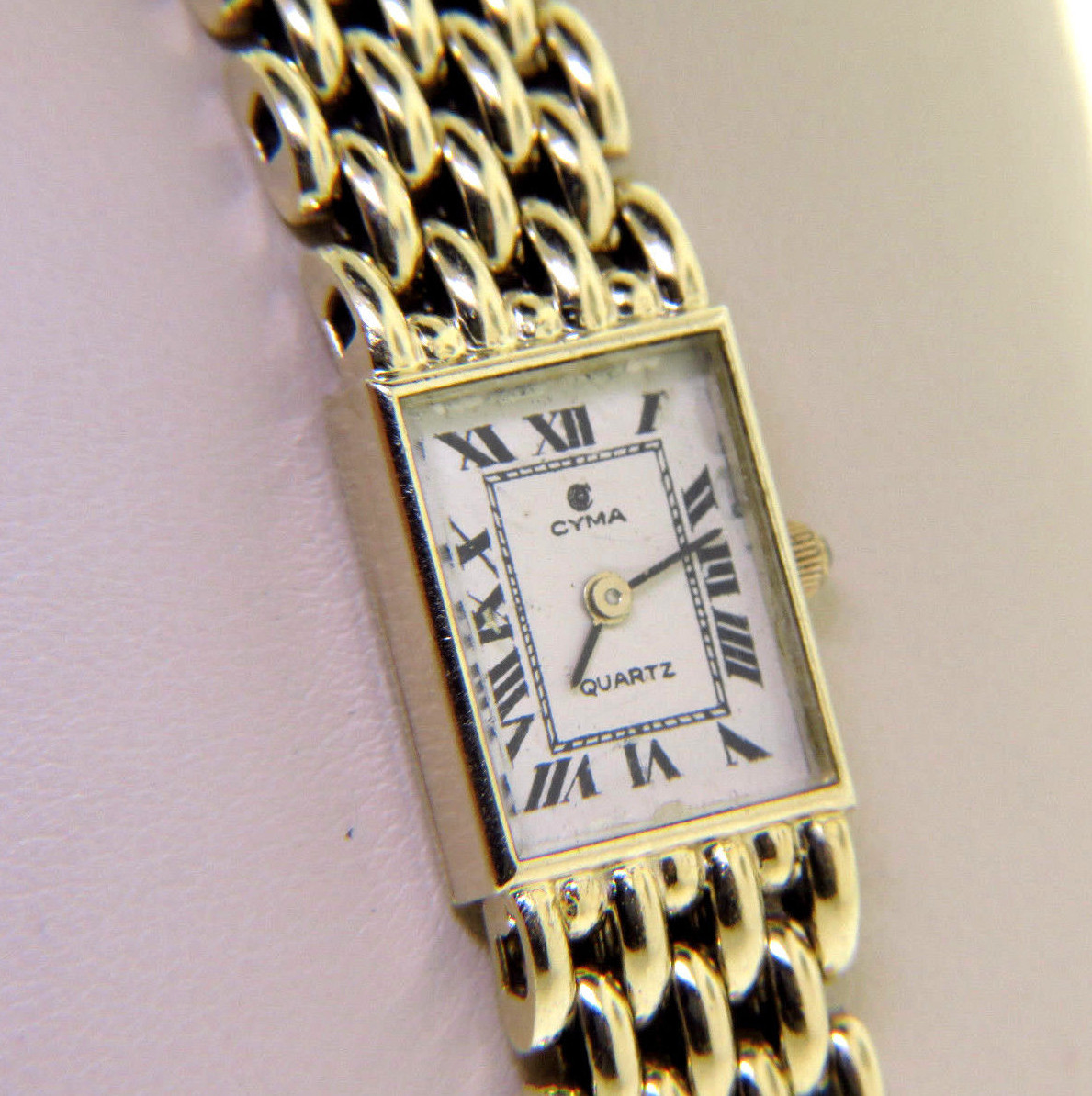 CYMA Solid 14k Yellow Gold Ladies Wrist Watch Panther Link Bracelet 7 