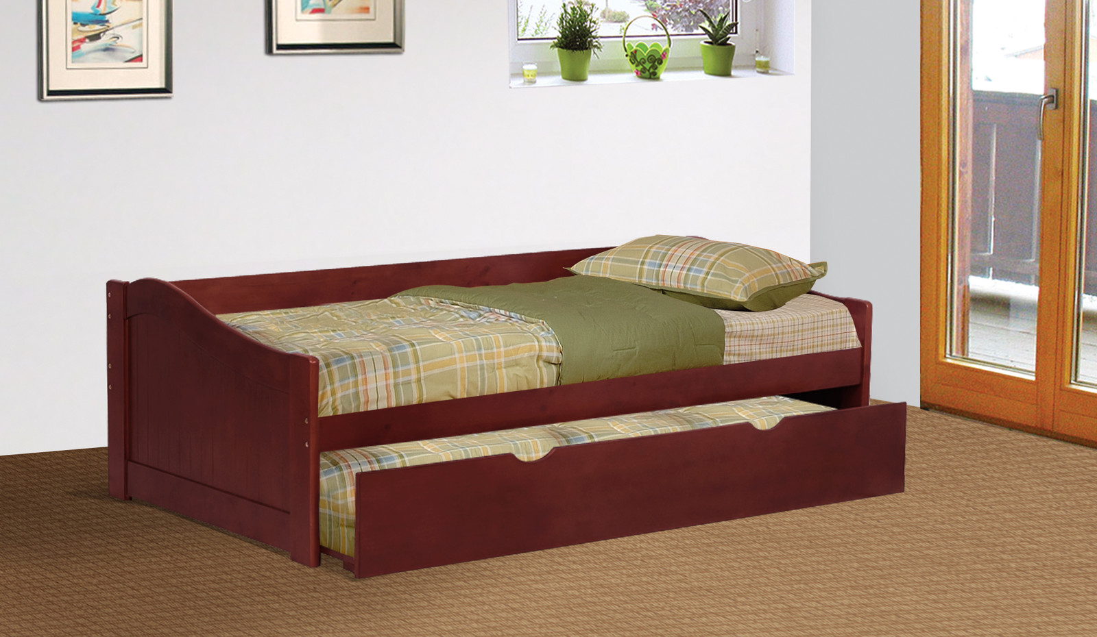 Cherry Finish Wood Twin Size Day Bed (Daybed) With Trundle New eBay