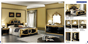 Classic Style Barocco Black & Gold Veneer Bedroom Set Queen Size Contemporary