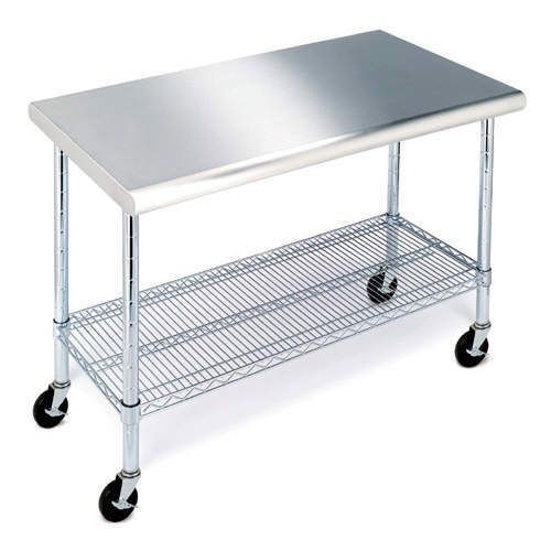 Commercial Kitchen Rolling Workbench Table Stainless Top Wire Storage