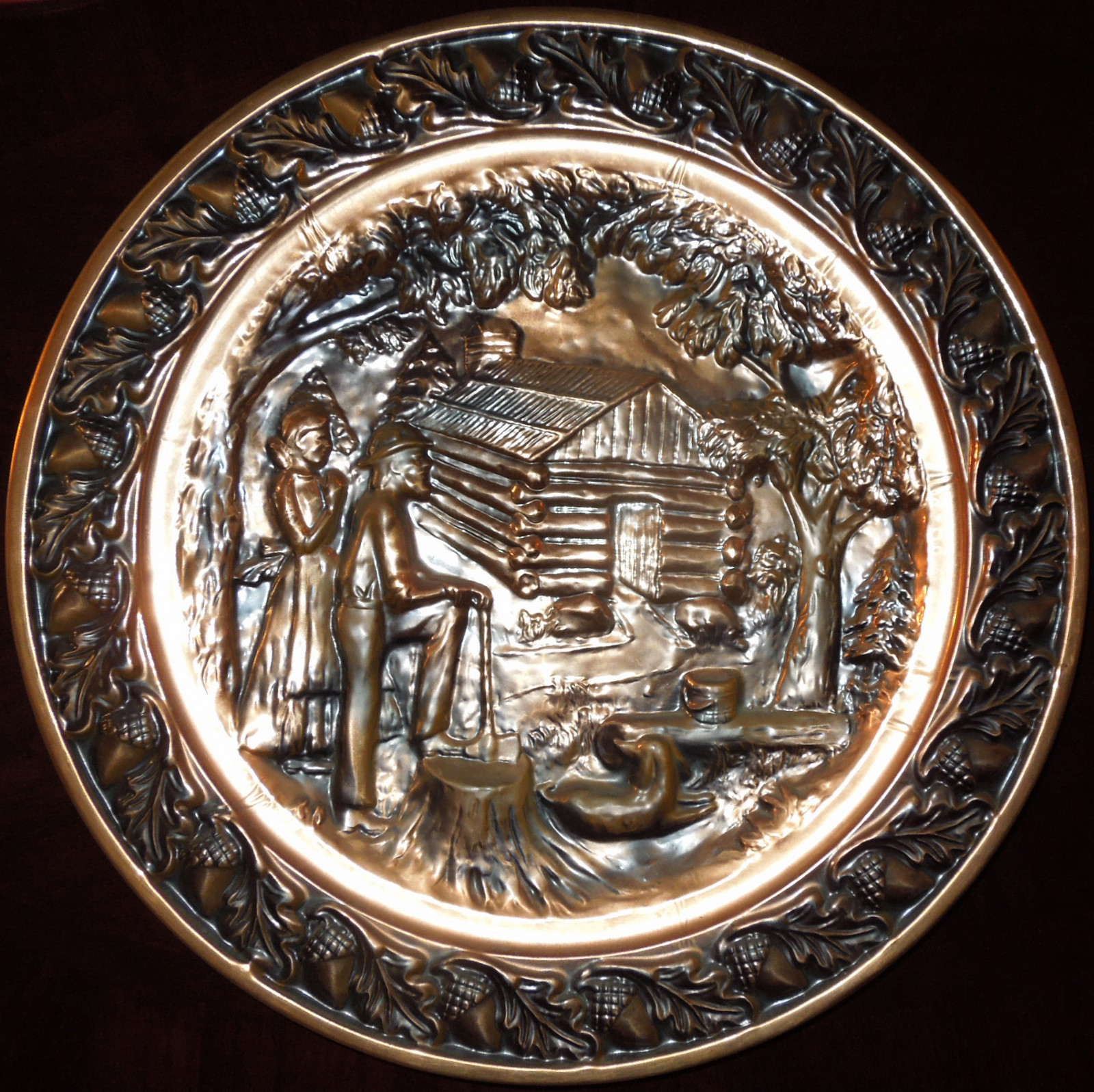 Copper Plate Wall Hanging Vintage Log Cabin Homesteader Decor