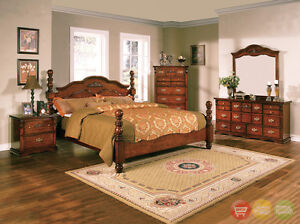 Coventry Solid Dark Pine 4 Pc Traditional King Bed Bedroom Furniture Set B5950