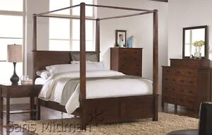 Craftsman 6 Piece Bedroom Set King Size Mission Syle Canopy Poster Bed NEW