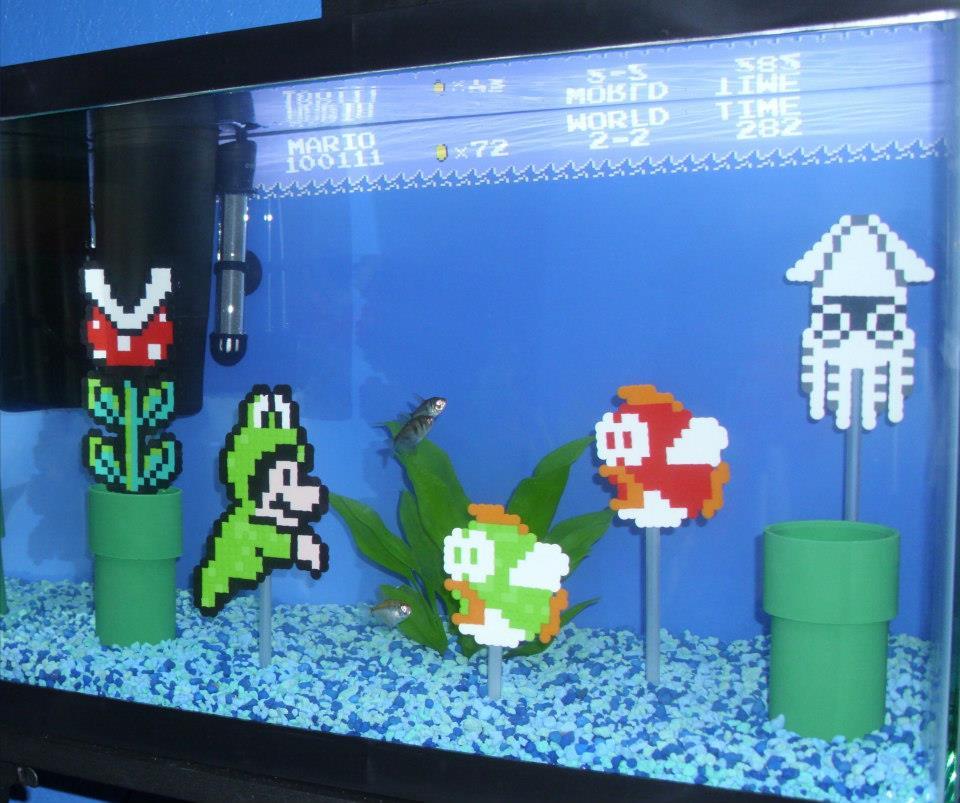 Custom Super Mario Aquarium Kit Decorations And Background Fish