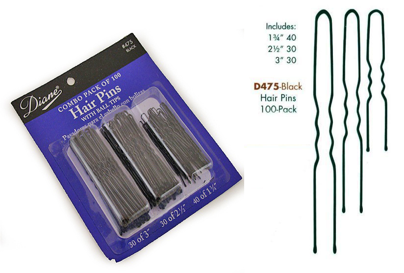 Bobby Pins Diane 475 Black Metal Hair Pins 100 Pack 3 Sizes