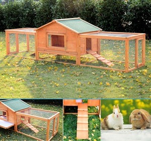 ... Rabbit Hutch Chicken Coop Pen House Pet Habitat Double Run | eBay