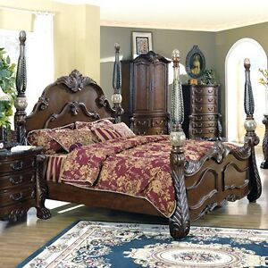 EXTRAORDINARY MARBLE ADORNED KING 4 POSTER BED BEDROOM FURNITURE