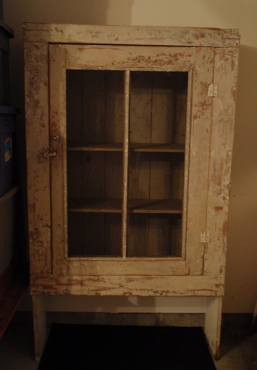 Early Primitive Paint Pine Antique Pie Safe Jelly Cupboard On