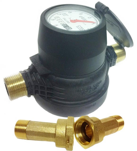 Elster AMCO Water Meter 5/8" x 3/4" US Gallon, with Meter Couplings