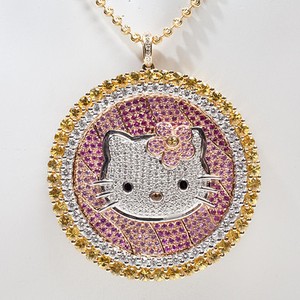 kitty hello necklace gold pendant 18k diamond simmons cocktail designer estate jewelry