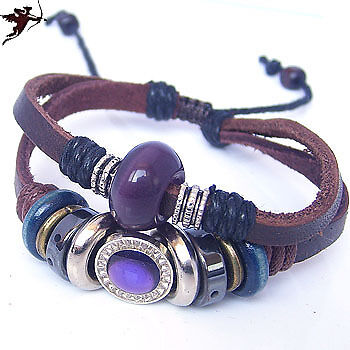 Ethnic tribal leather wristband bracelet purple fixtures handcraft Dan Cupid in Jewellery & Watches, Ethnic & Tribal Jewellery, Asian | eBay