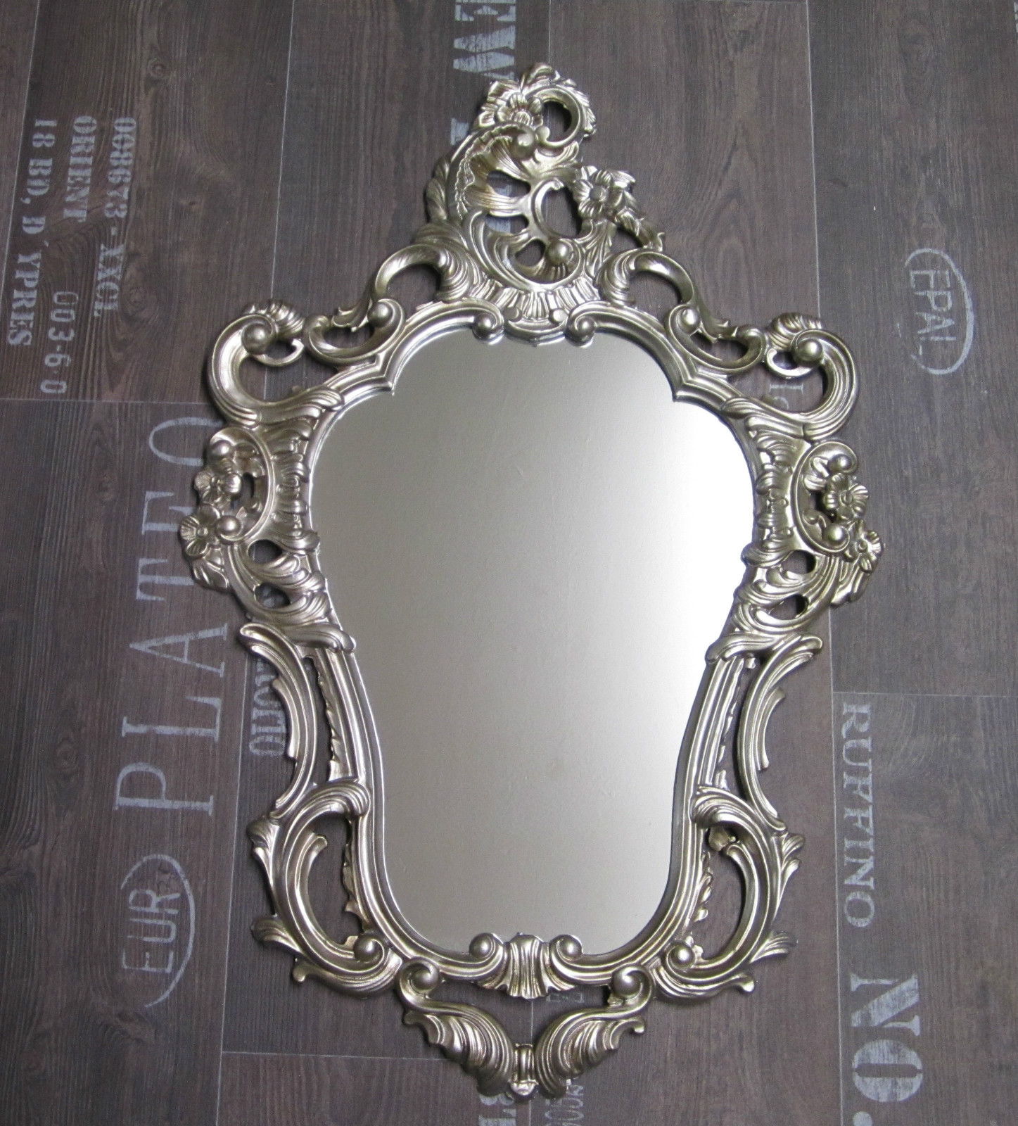 ANTIQUE Baroque WALL MIRROR Gilt White Black Silver Ornate Rococo 118