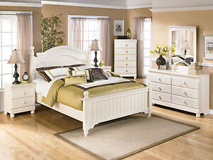 FAIRFIELD-5pcs TRADITIONAL COTTAGE WHITE QUEEN KING POSTER BEDROOM SET FURNITURE