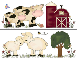 Farm Barnyard Animals Cow Horse Pig Sheep Baby Nursery Wall Border 