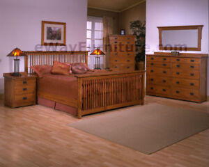 *FREE SHIPPING* MISSION SOLID OAK WOOD QUEEN BEDROOM SET FURNITURE