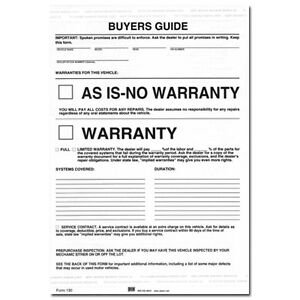 Federal Buyers Guide as Is No Warranty Form Pack of 250