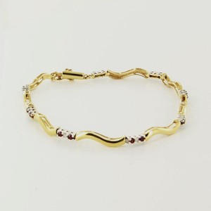 ... 14K-Yellow-White-Gold-Ruby-Diamond-Curved-Link-Bracelet-Estate-Jewelry