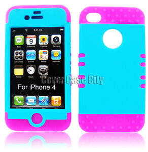 Iphonehybrid Cases on For Apple Iphone 4 4s Phone Case Pink And Blue Hybrid Cover 2 In 1