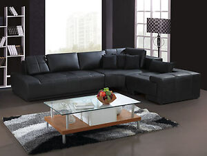 Franco Collection Modern L Shaped Leather Sofa Couch Black or White with Pillows