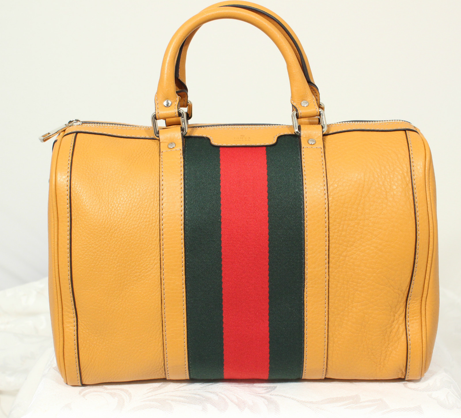 bellaladystore: GUCCI light tobacco Leather Vintage Web Boston Bag