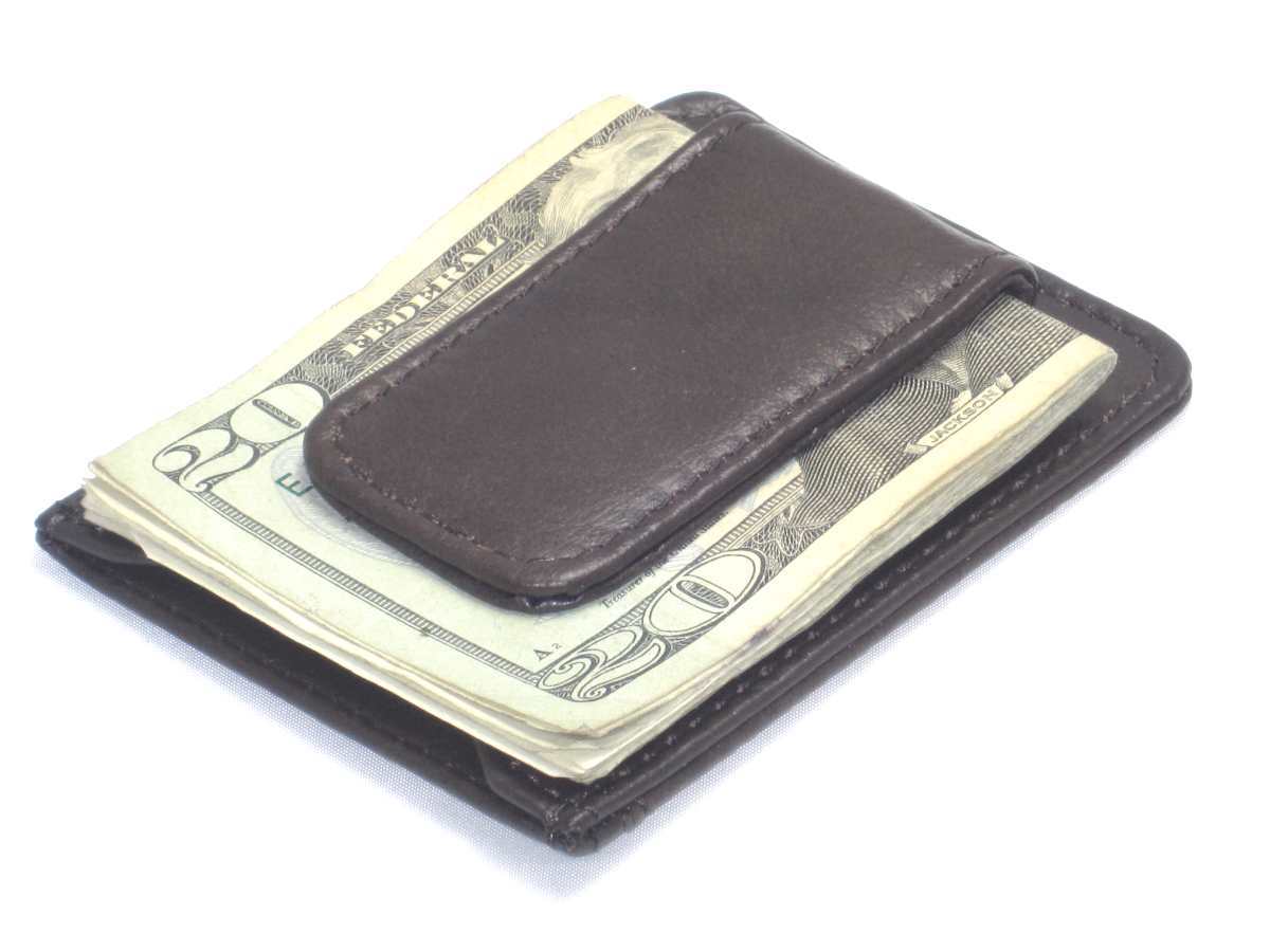 Genuine Leather Money Clip Slim Thin Brown Wallet with