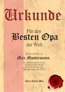Geschenk Geburtstag Urkunde -Bester Opa, Oma, Mama ... | eBay