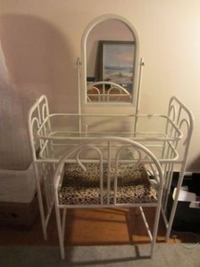 Makeup Sets on Glass Vanity Table Set With Mirror And Chair Makeup Table Metal White