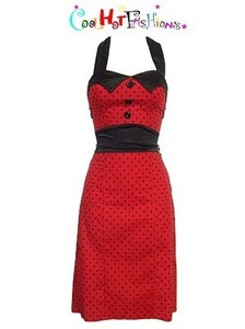  Halter Dress on Red White Polka Dot Wiggle Pencil Halter Dress Pinup Punk 0414
