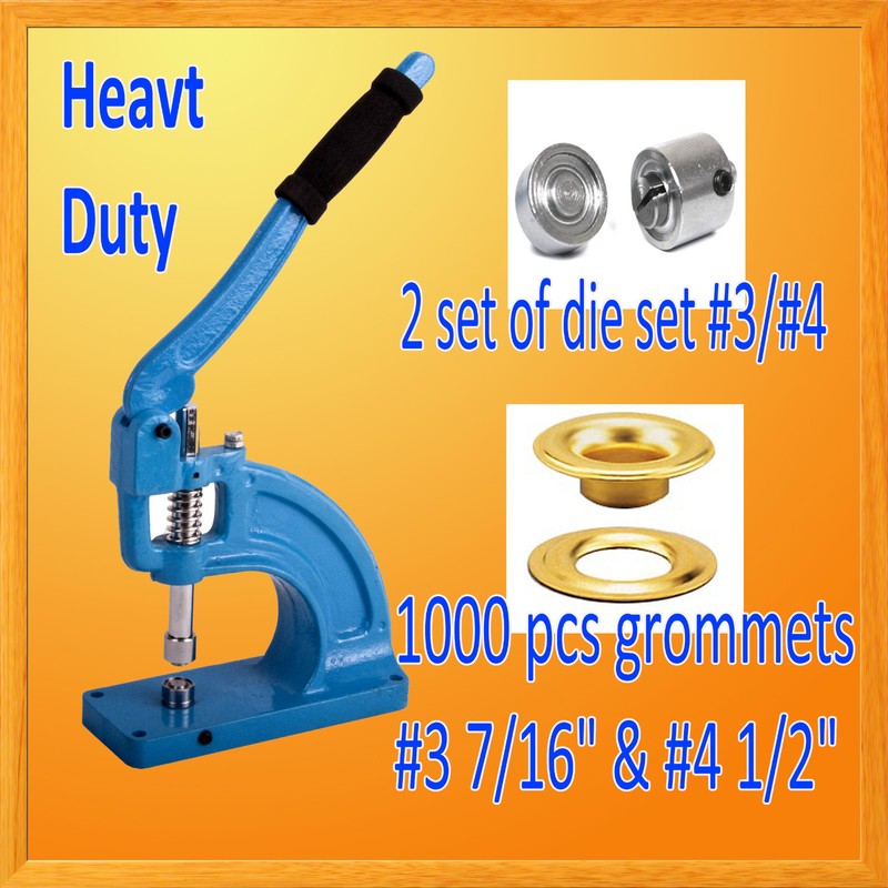 HAND PRESS HEAVY DUTY GROMMET MACHINE HOLE PUNCH 1000 GROMMETS 3 & 4