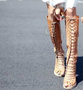 ... LEATHER GLADIATOR KNEE HIGH BOOTS LACE-UP SANDALS TRULY AWESOME | eBay