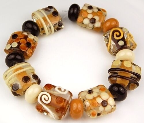 HANDMADE LAMPWORK GLASS BEADS Coffee Time Floral 16pcs in Jewelry & Watches, Loose Beads, Handmade Lampwork | eBay