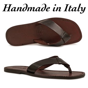 HANDMADE MENS LEATHER FLIP FLOPS IN DARK BROWN CUIR MAN MADE IN ITALY ...