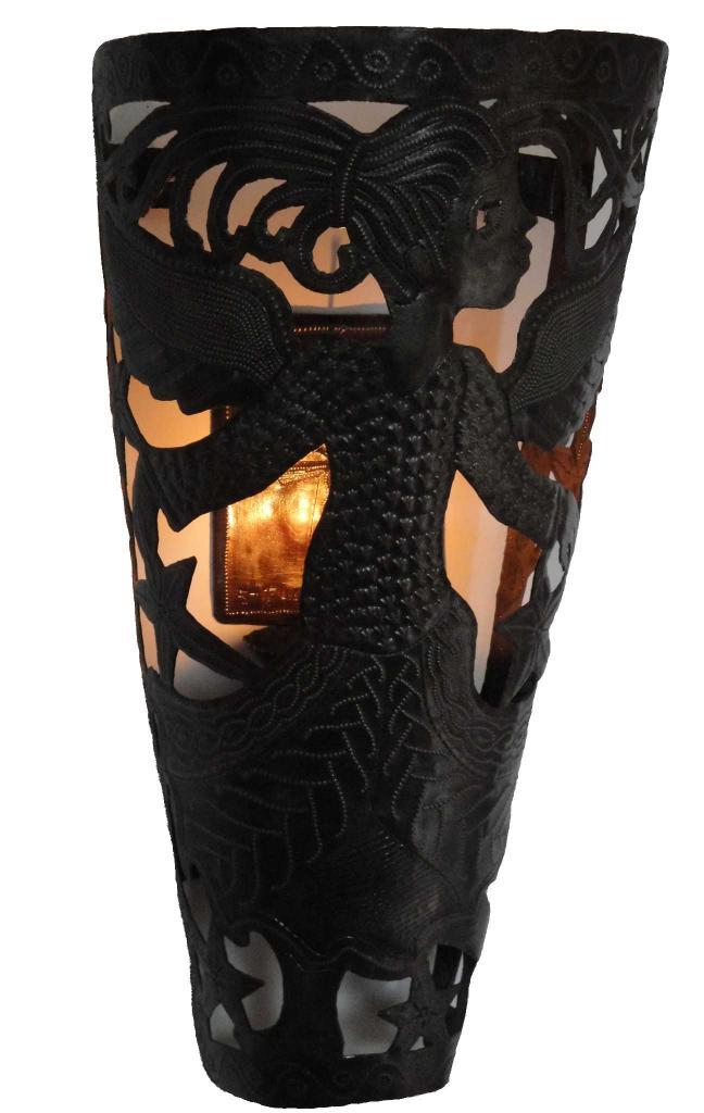 Haitian Metal Wall Art Handcrafted Sculpture Hanging Angel Pillar Candle Sconce Haitian Metal Wall Art Handcrafted Sculpture Hanging Angel Pillar Candle Sconce