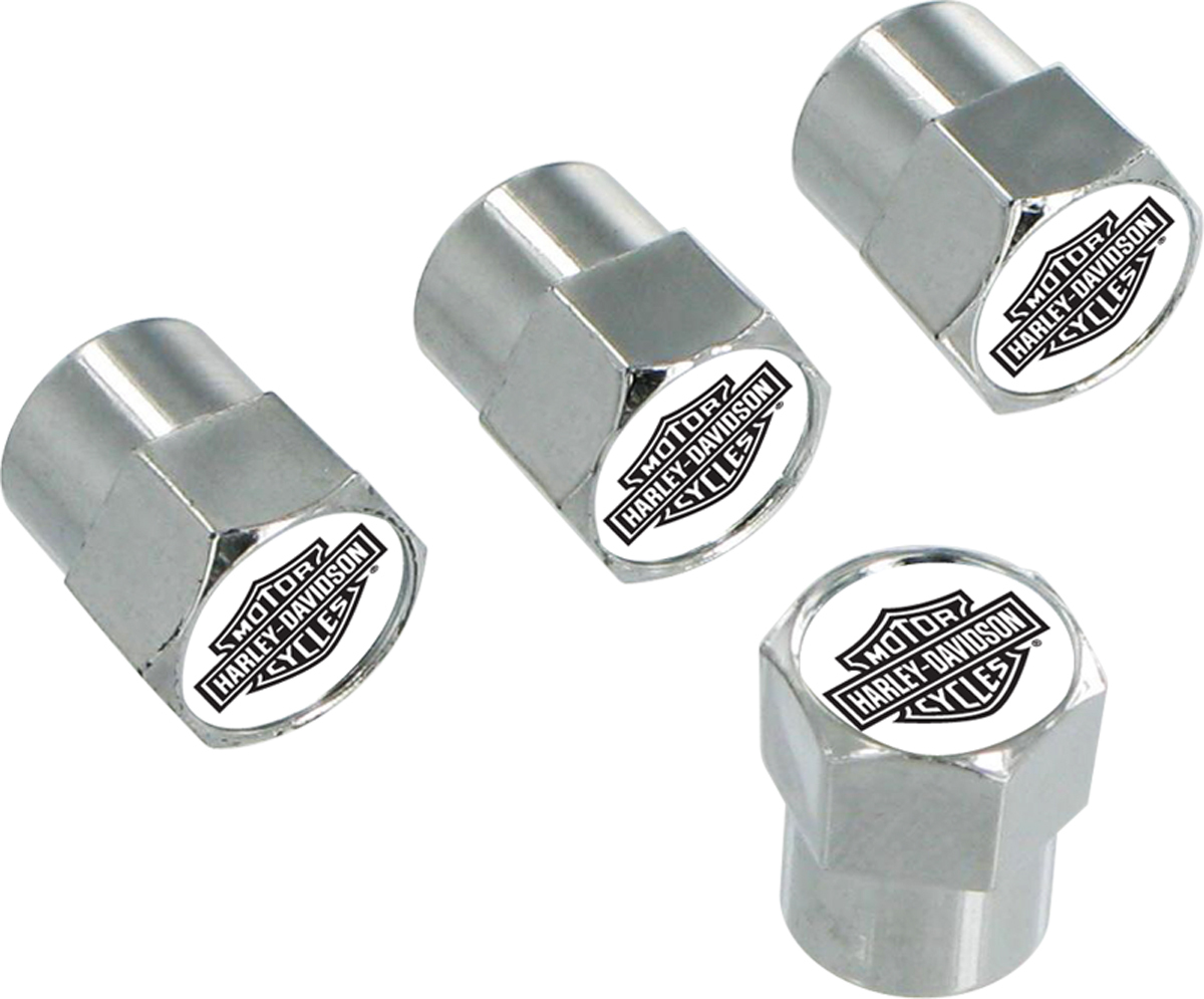 HarleyDavidson Black and White Bar & Shield Valve Stem Caps (Set of