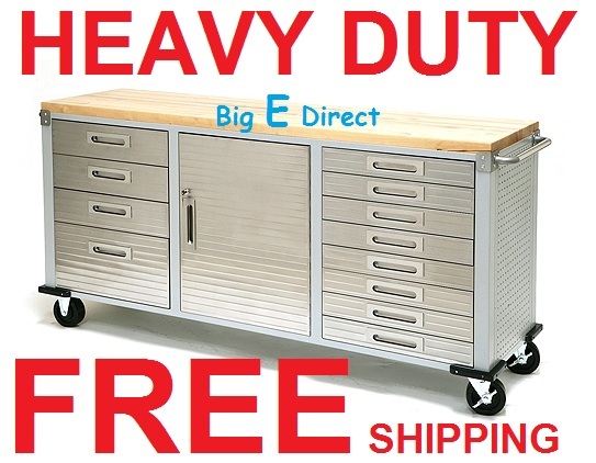 12 Drawers Rolling Garage Craftsman Workbench Cabinet Wood Work